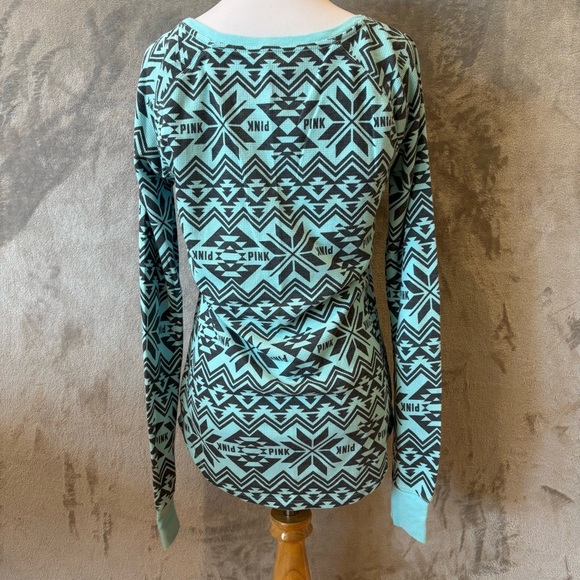 Victoria's Secret PINK Aztec Festive Holiday Sleep Long Sleeve Tee Wmn’s Sz L - Picture 4 of 10